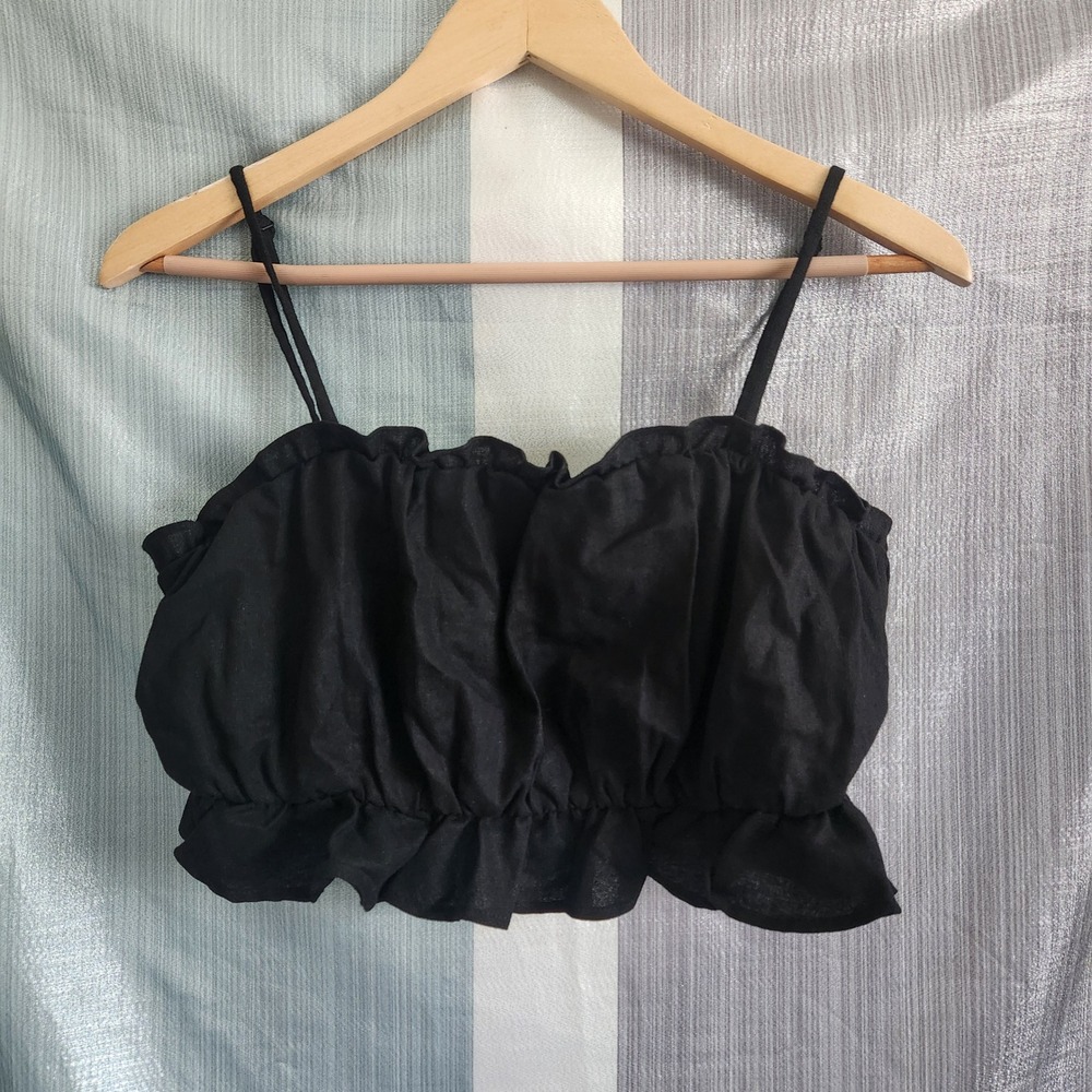 Hyfve Black Ruffle Cotton Crop Top Button Back Cami L Romantic Dark Whimsigoth
